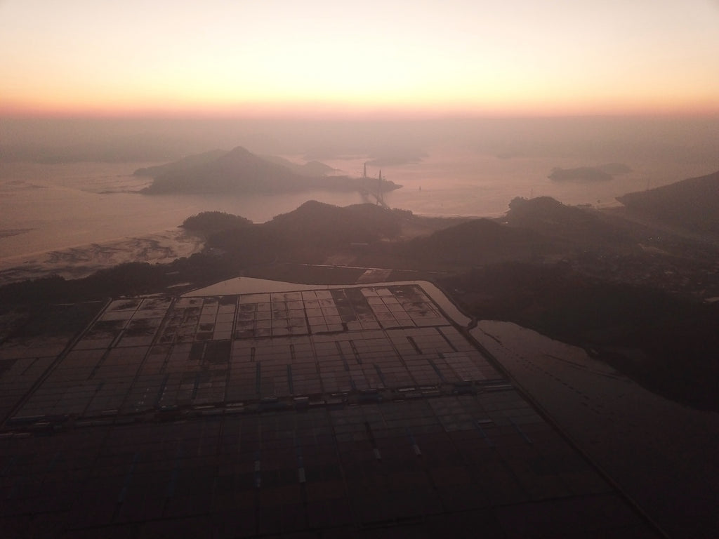 Aerial view of the Imjado Island salt ponds at sunset