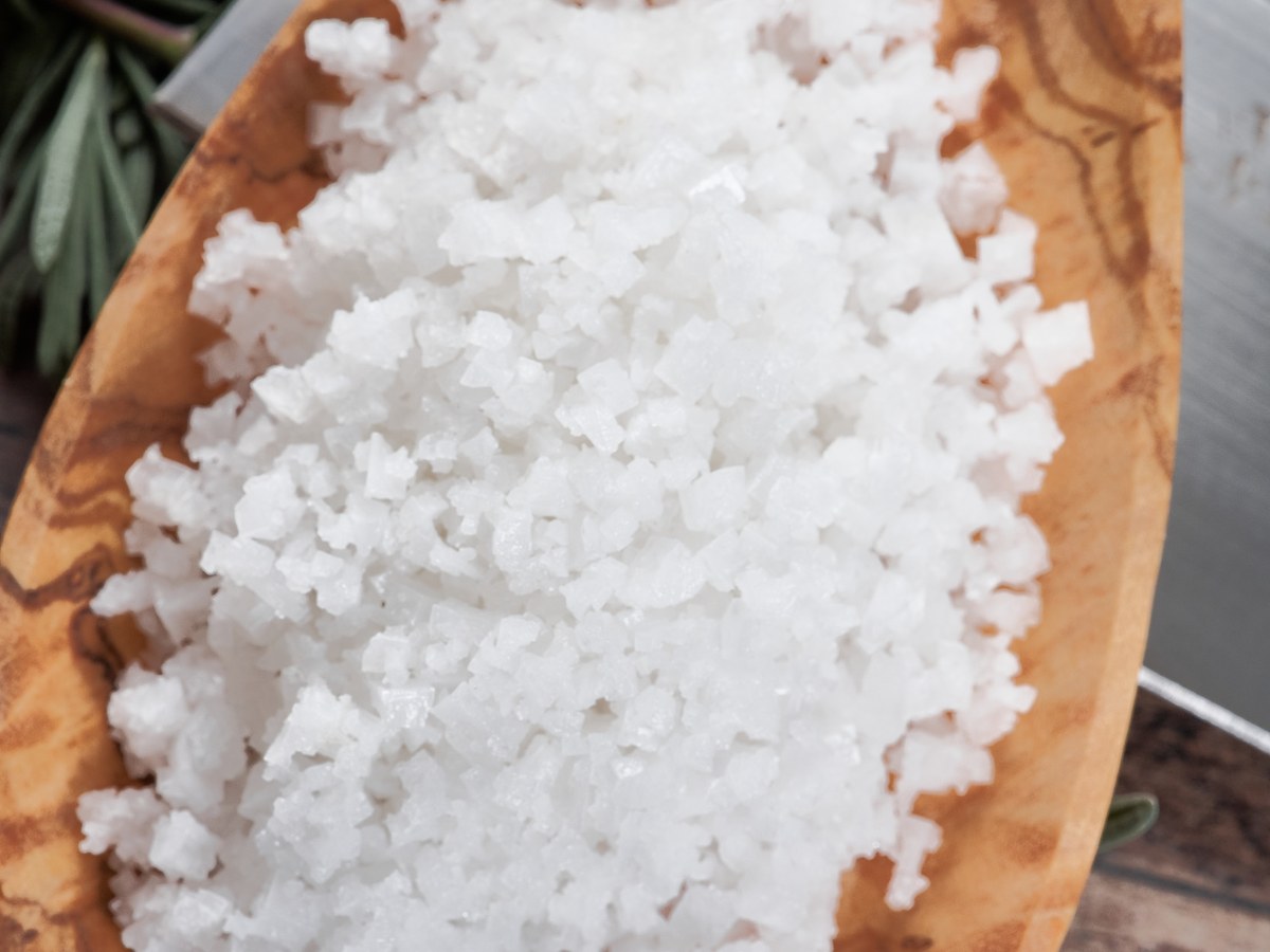 Coarse white crystals of Josu Cheonilyeom, Korea's sun-dried sea salt